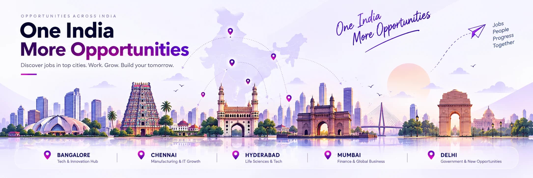One India, More Opportunities — discover jobs across Bangalore, Chennai, Hyderabad, Mumbai and Delhi